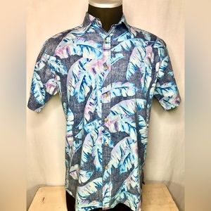 Cooks Street Shirt Purple Mens Size Medium Leaf Print Button Up Cotton Hawaiian